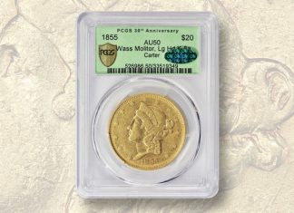 One-of-a kind pioneer gold coin, 1855, for sale