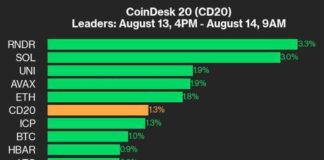 Top Cryptocurrencies RNDR and SOL Drive CoinDesk 20 Index Up 1.3% news-14082024-171149
