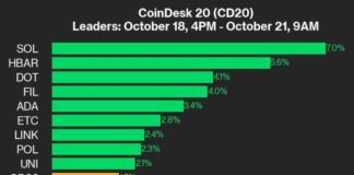 SOL Tops CoinDesk 20 Performance: Up 7% Since Friday news-22102024-040223