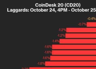 CoinDesk 20 Performance Update: APT Drops 2.7%, Drags Down Leading Index news-25102024-163909