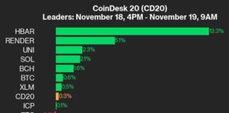 HBAR Price Soars 13.3% in CoinDesk 20 Performance Update, Leading Index Higher news-20112024-041605